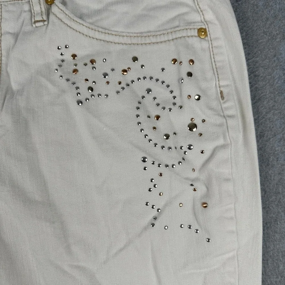 Jeanstar Women White Flare Jeans Mercury Bedazzled Size 12 Bootcut‎ Casual